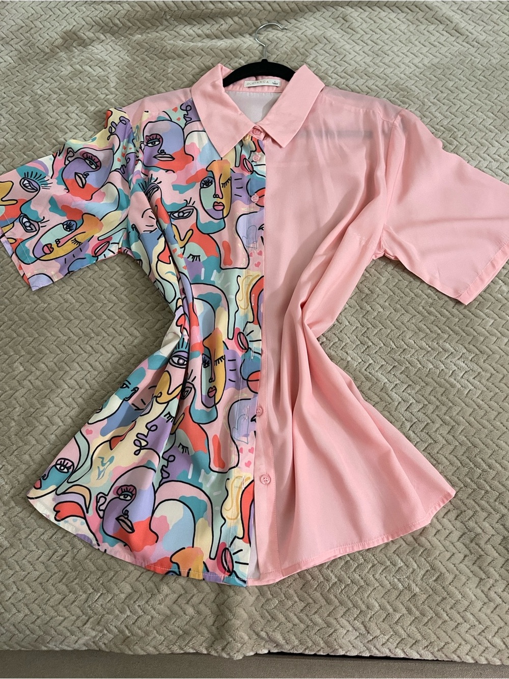 Half & Half Pastel Art Print Button-Up Blouse